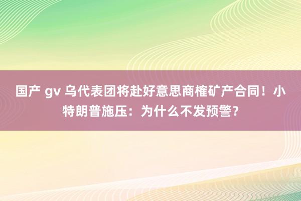 国产 gv 乌代表团将赴好意思商榷矿产合同！小特朗普施压：为什么不发预警？