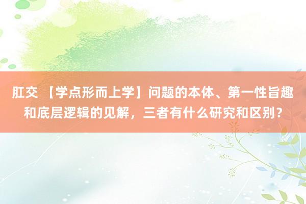 肛交 【学点形而上学】问题的本体、第一性旨趣和底层逻辑的见解，三者有什么研究和区别？